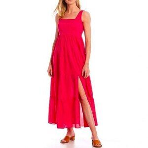Calvin Klein Pink Sleeveless Cotton Swing Slit Cotton Casual Midi Tiered Dress